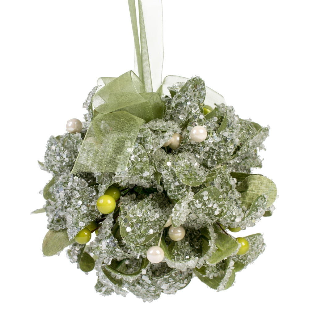 4.75" Green and Ivory Kissing Ball Hanging Ornament