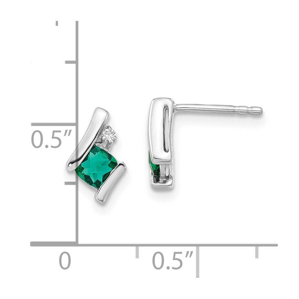Sterling Silver Created Emerald & Diamond Earrings