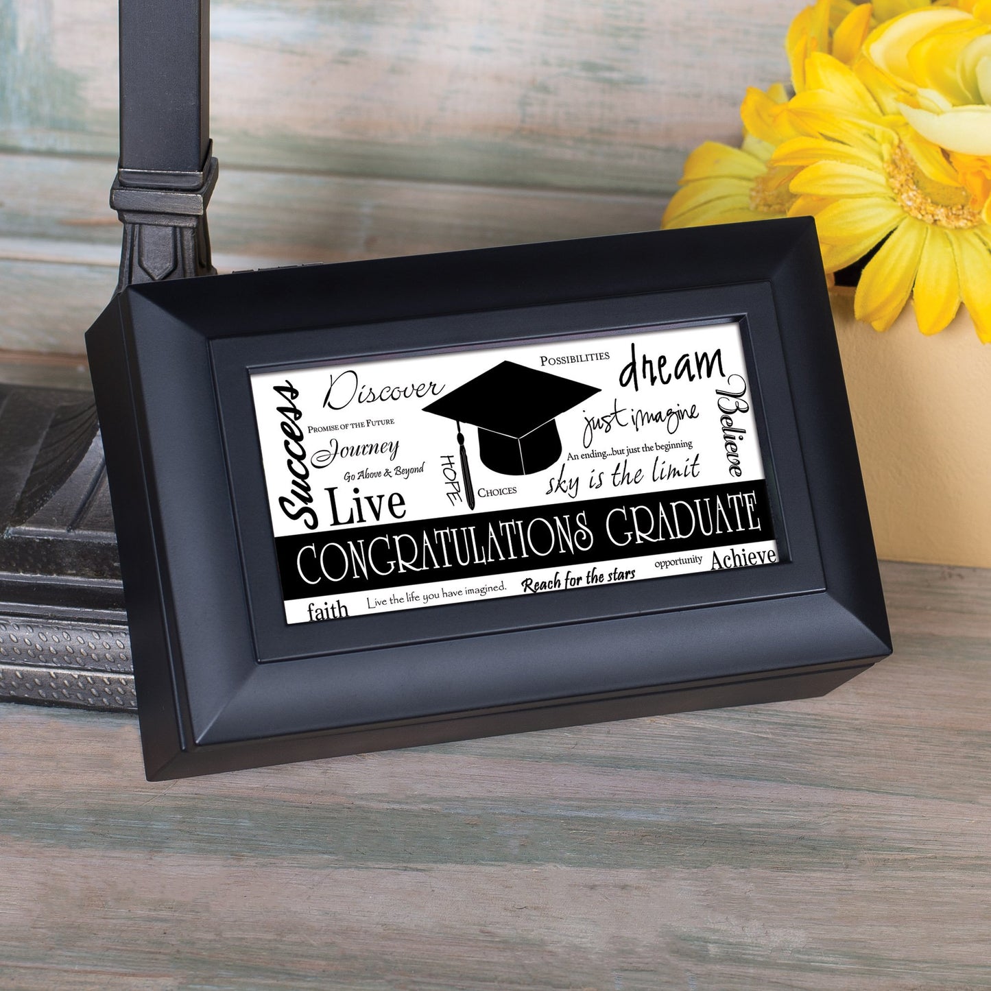 Congratulations Graduate Petite Black Graduation Musical Jewelry Box Plays Pomp and Circumstance