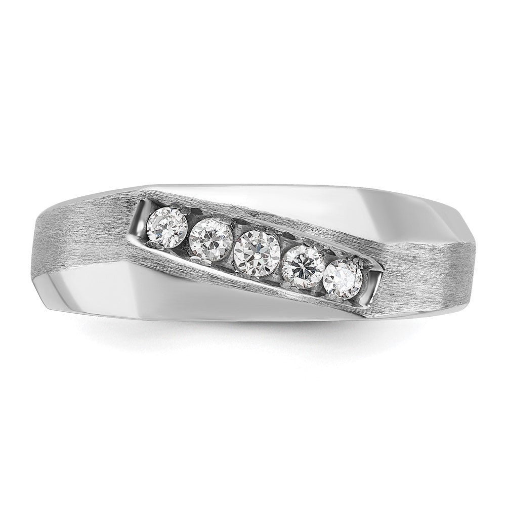 IBGoodman 14k White Gold Men's Polished and Satin 5-Stone 1/4 Carat AA Quality Diamond Ring Size 10