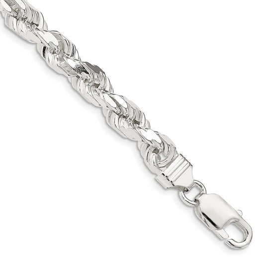 Sterling Silver 6.5mm Diamond-cut Rope Chain 10 inches