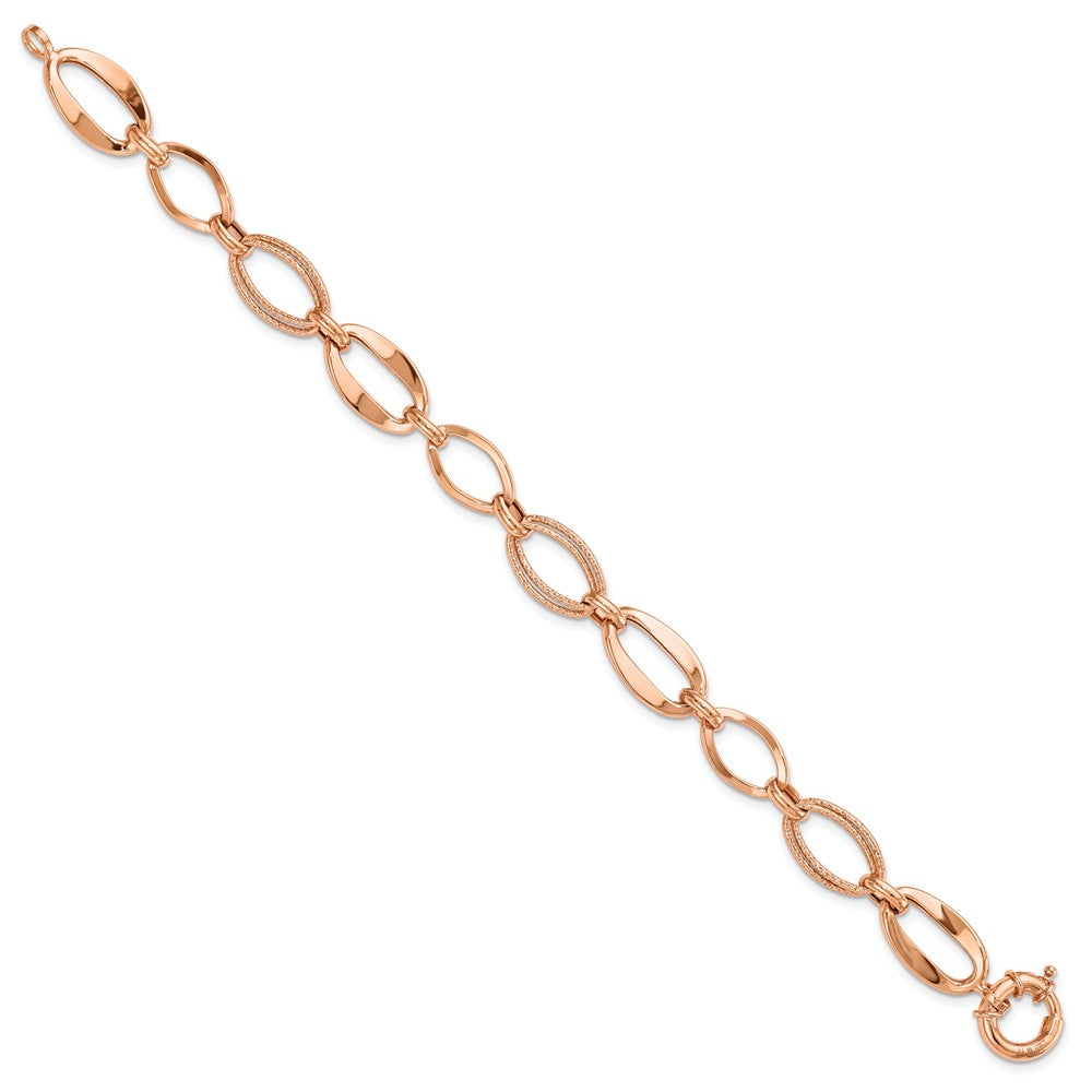 10k Rose Gold Polished and Textured Link Bracelet 7.5  inches