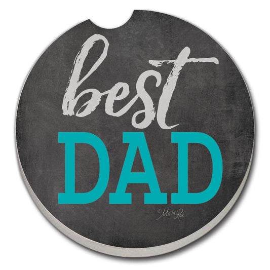 CounterArt "Best Dad" 1 Pack Absorbent Stone Coaster for Vehicle Cup Holder 2.6” Diameter