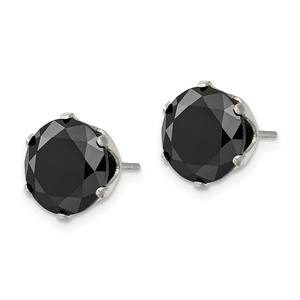 Stainless Steel Polished 10mm Black Round CZ Stud Post Earrings
