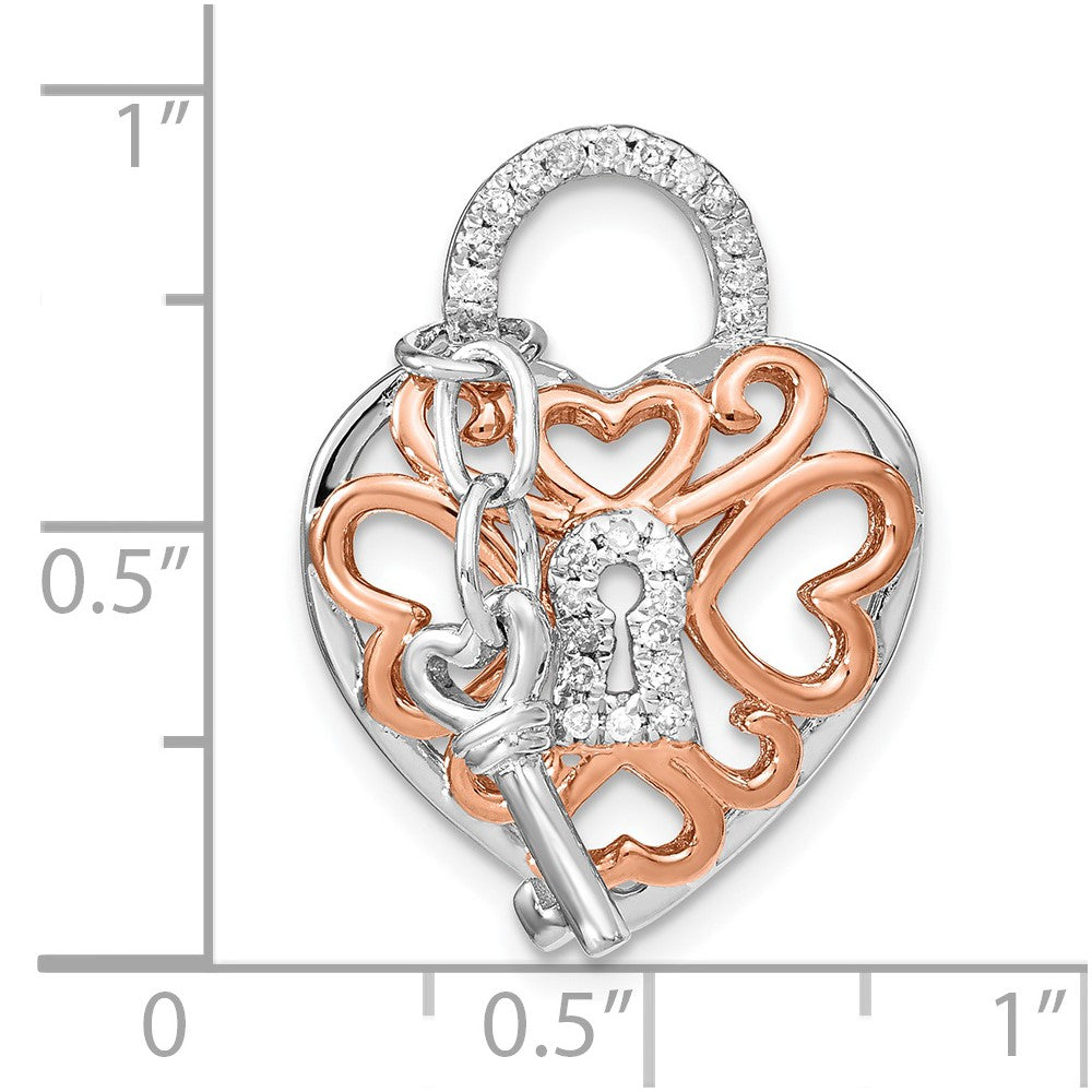 Sterling Silver and Rose-tone Diamond Heart with Key pendant