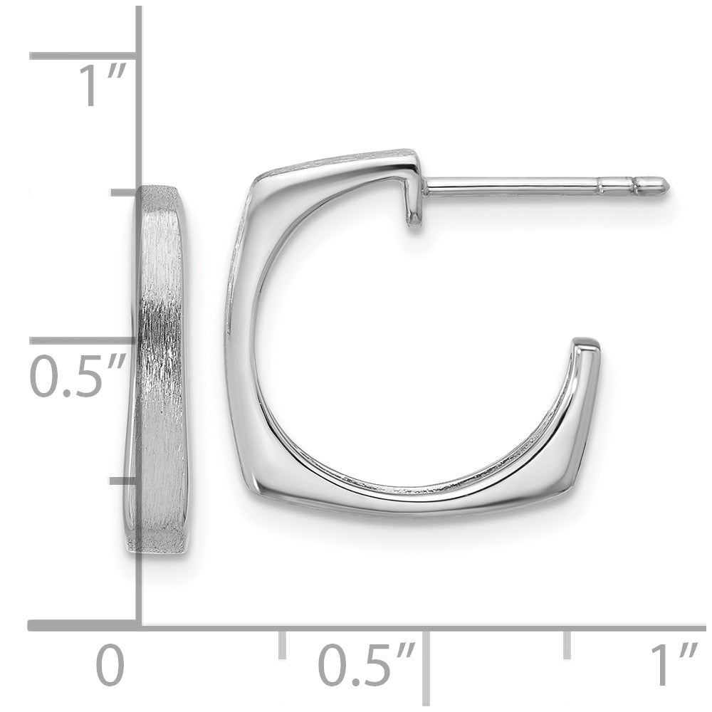 SS RH-plated Polished/Brushed Square J-Hoop Post Earrings