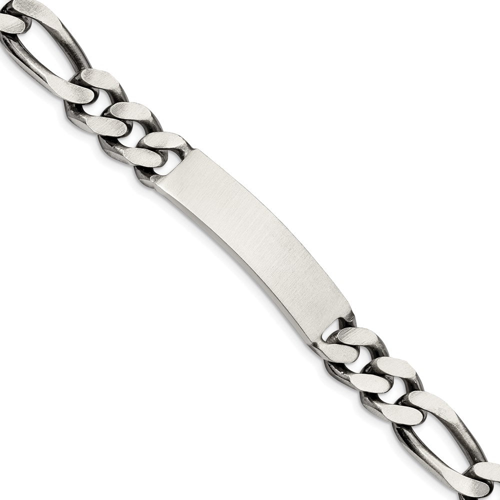 Sterling Silver 8.5inch Engraveable Antiqued Figaro Link ID Bracelet 8.5 inches