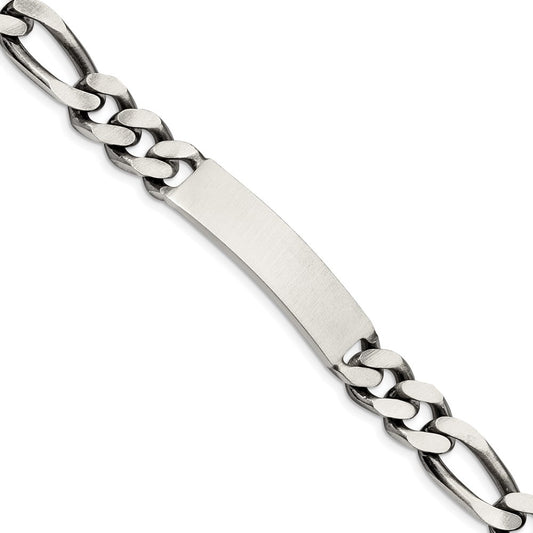 Sterling Silver 8.5inch Engraveable Antiqued Figaro Link ID Bracelet 8.5 inches