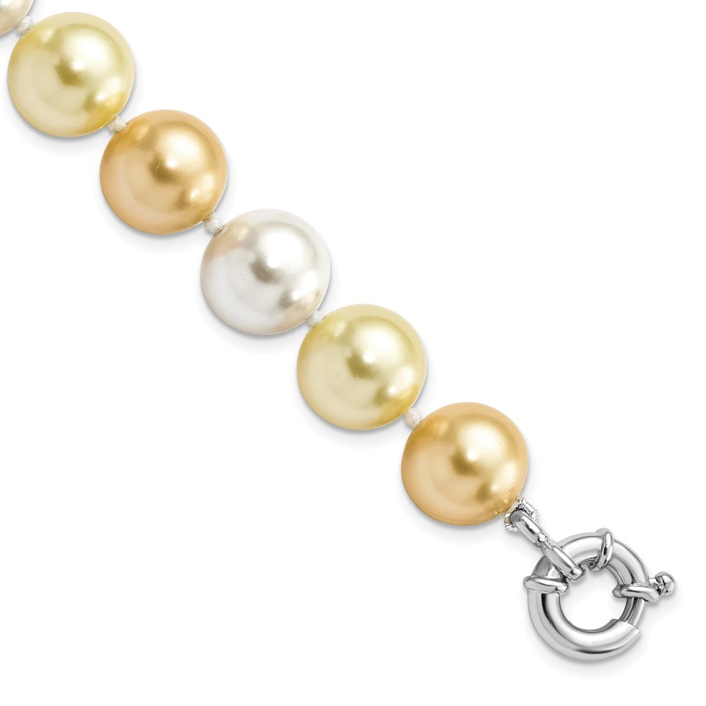 Majestik Sterling Silver Rhodium-plated 12-13mm Yellow and White Imitation Shell Pearl Hand-knotted Bracelet 7.5 inches