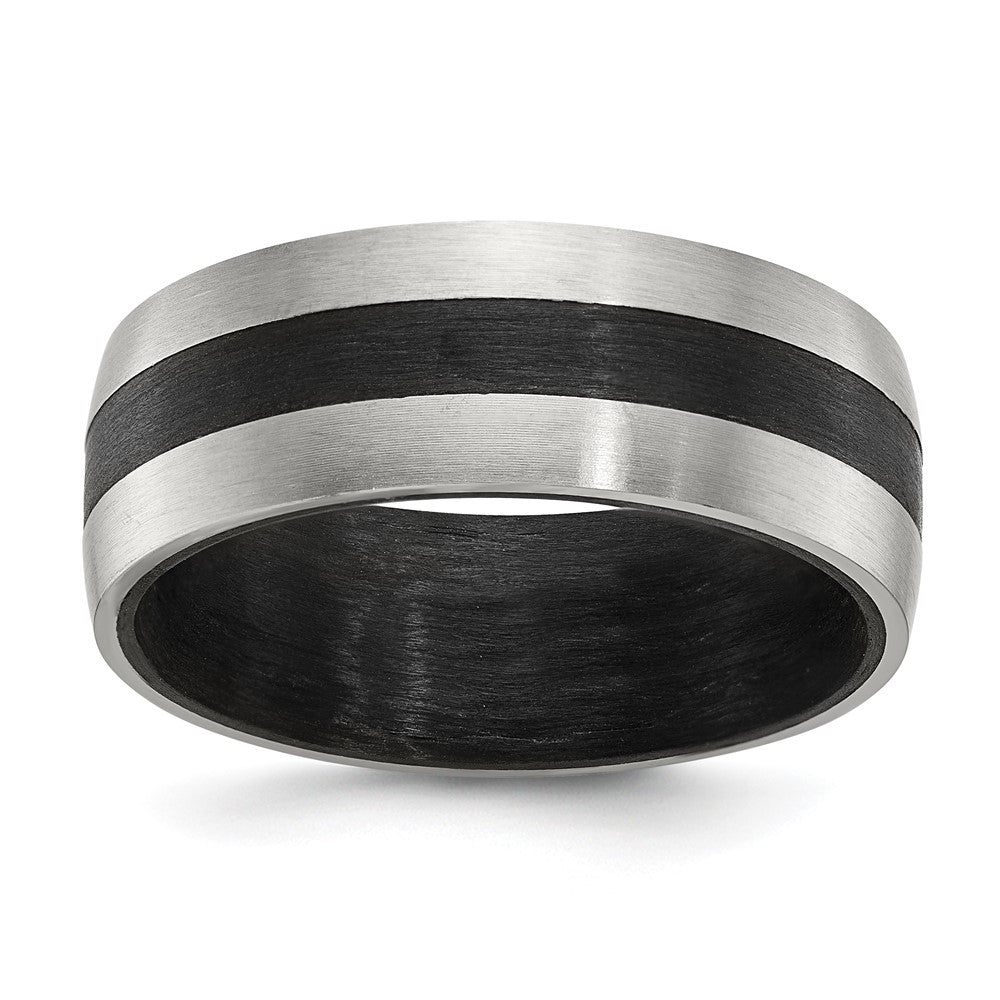 Chisel Stainless Steel Brushed and Polished Black Carbon Fiber Inlay 8mm Band Size - 8.5