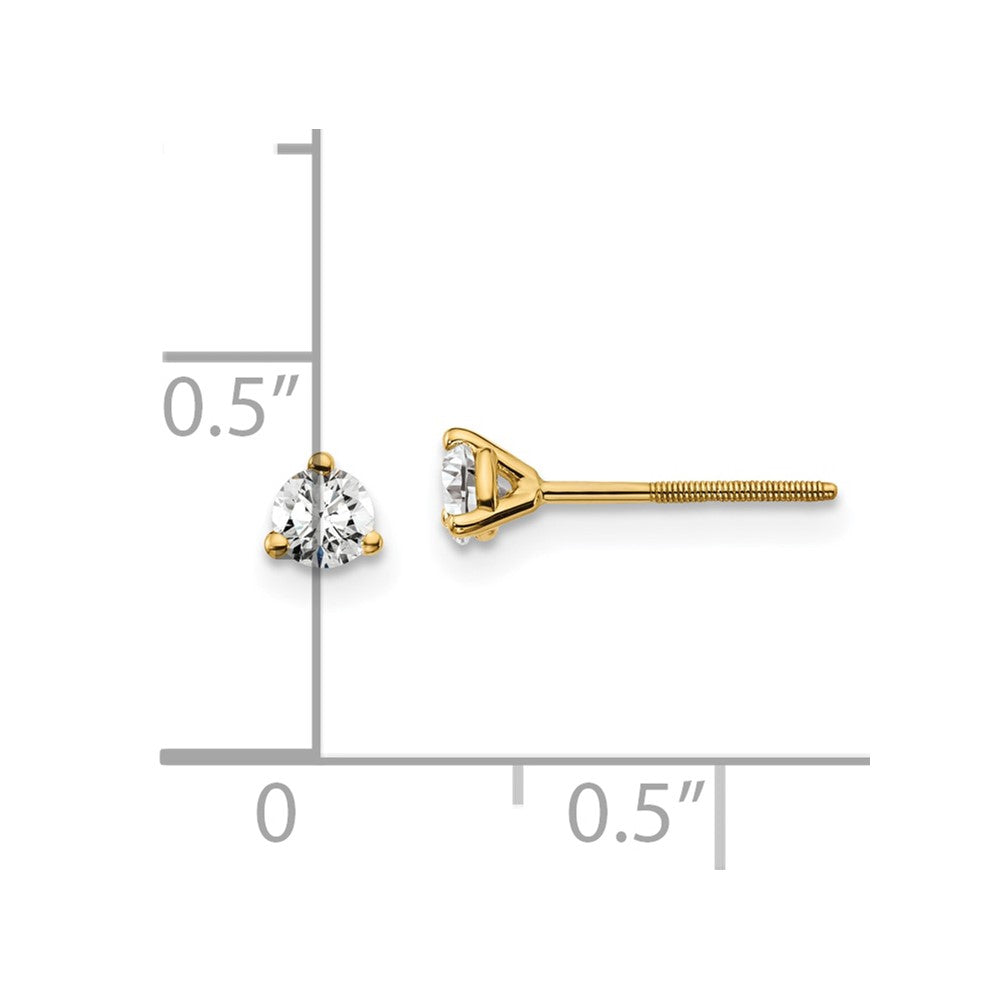 14k Yellow Gold 1/4 ctw Lab Grown Diamond VS+ F+ Round 3 Prong Heavy Wt. Screwback Stud Earrings
