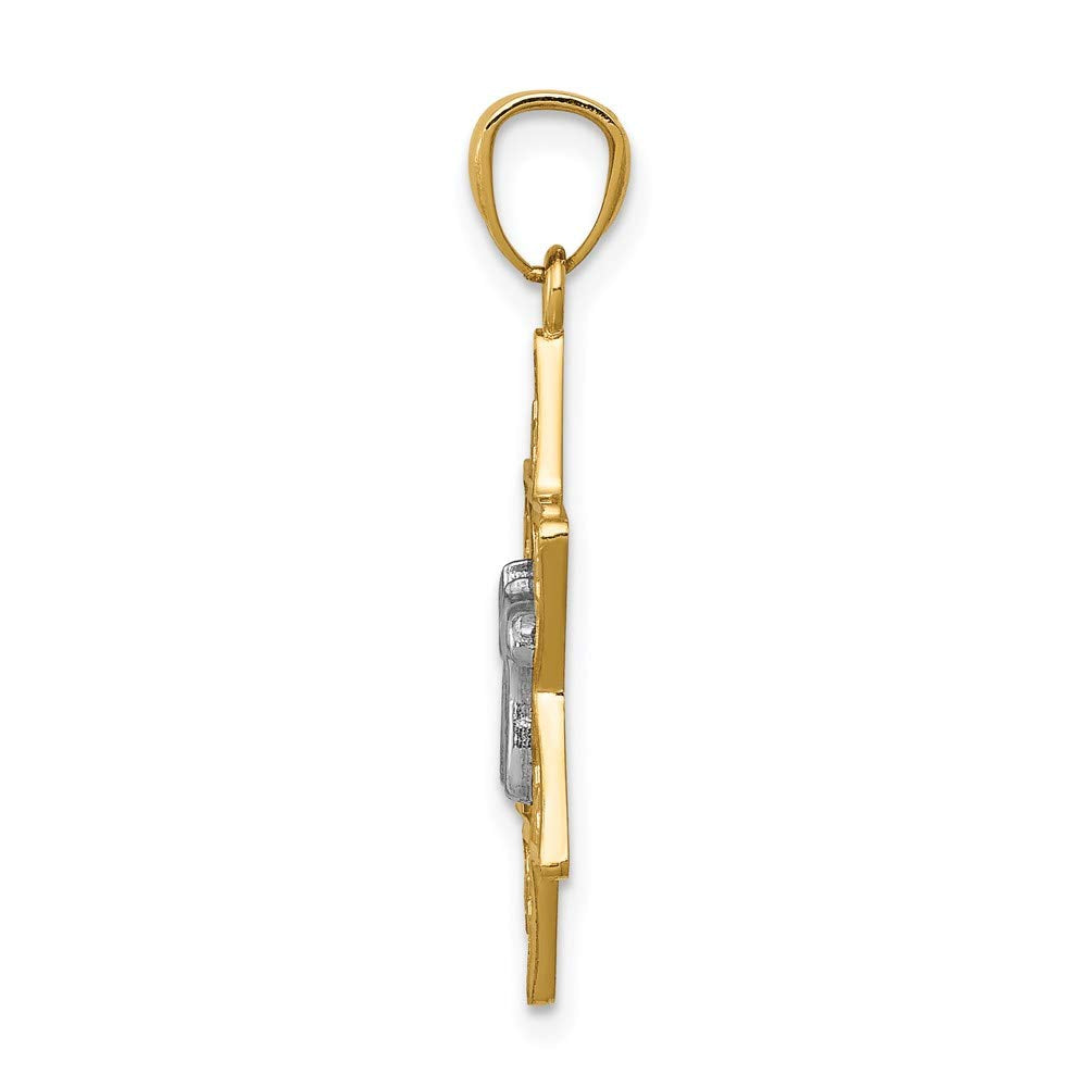 14k Two-tone Gold Polished Star of David w/Chai Pendant
