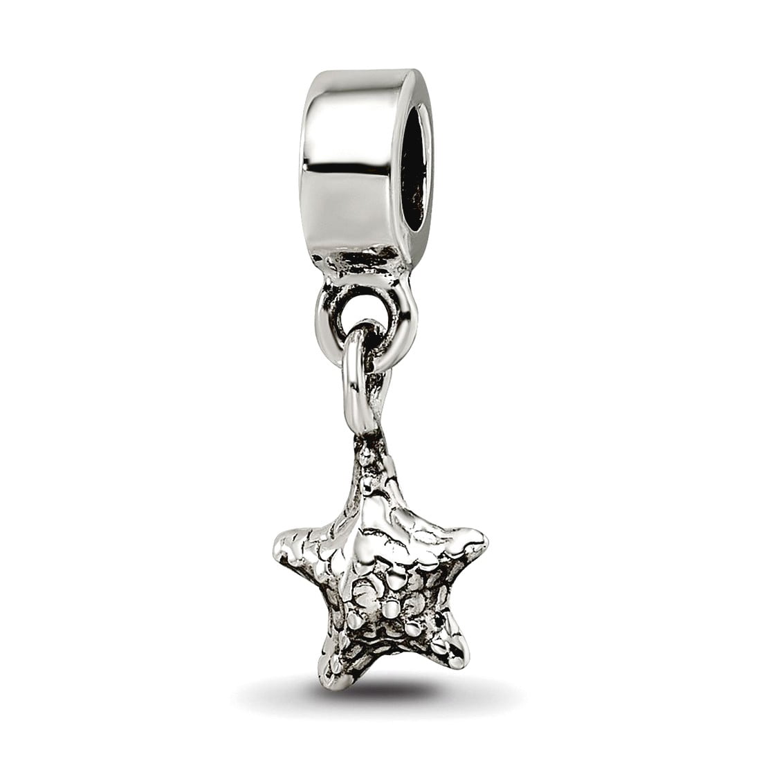 925 Sterling Silver Polished Artisan Oxidized Reflections Teen Sea shell Nautical Starfish Dangle Bead Charm Pendant Nec