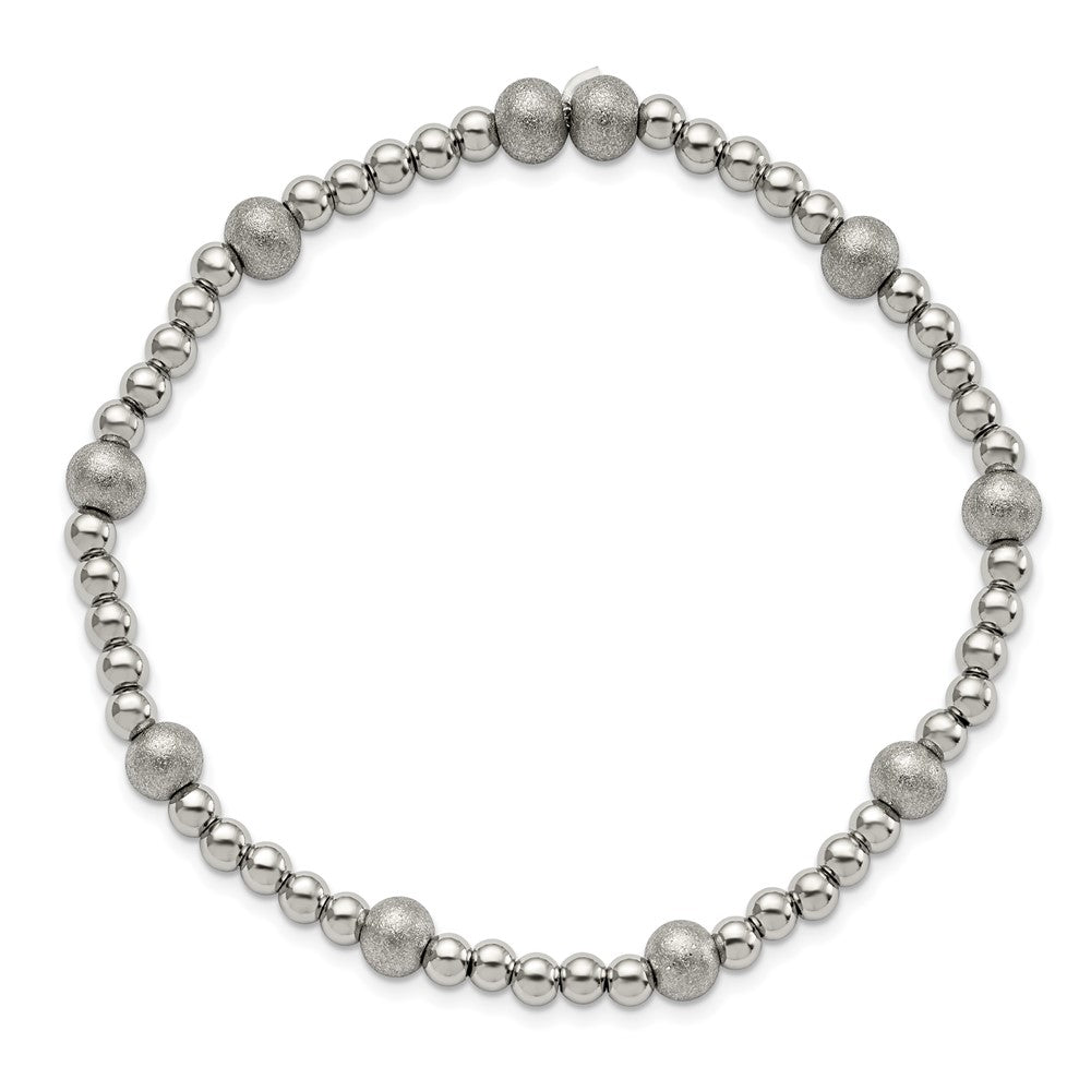 Stainless Steel Polished Sandblasted Beaded Stretch Bracelet