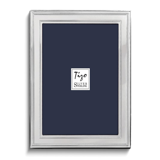 Sterling Silver Tarnish Resistant Double Beaded 8x10 Photo Frame with Finished Wood Back