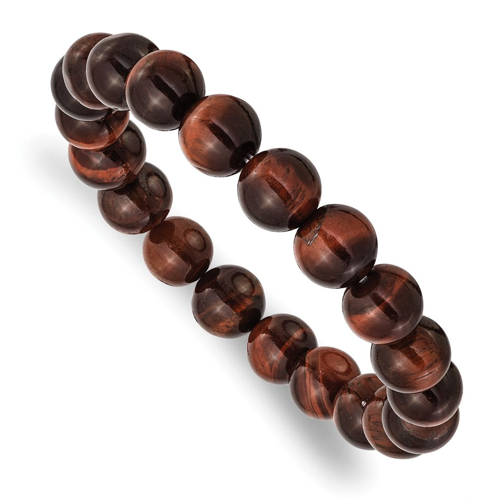 Red Tiger's Eye Agate Beaded Stretch Bracelet 6.25 inches