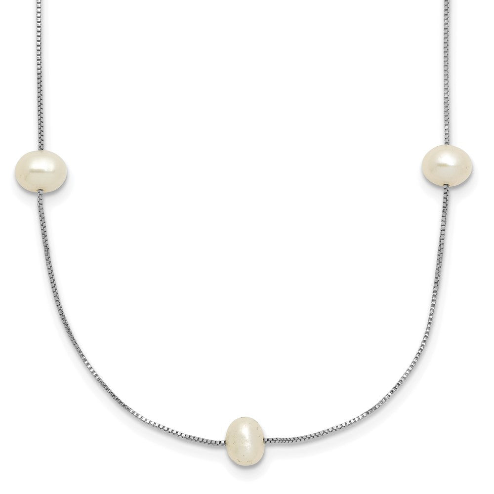 10K White Gold 5-6mm White Round Freshwater Cultured Pearl 9-station 18 inch Necklace