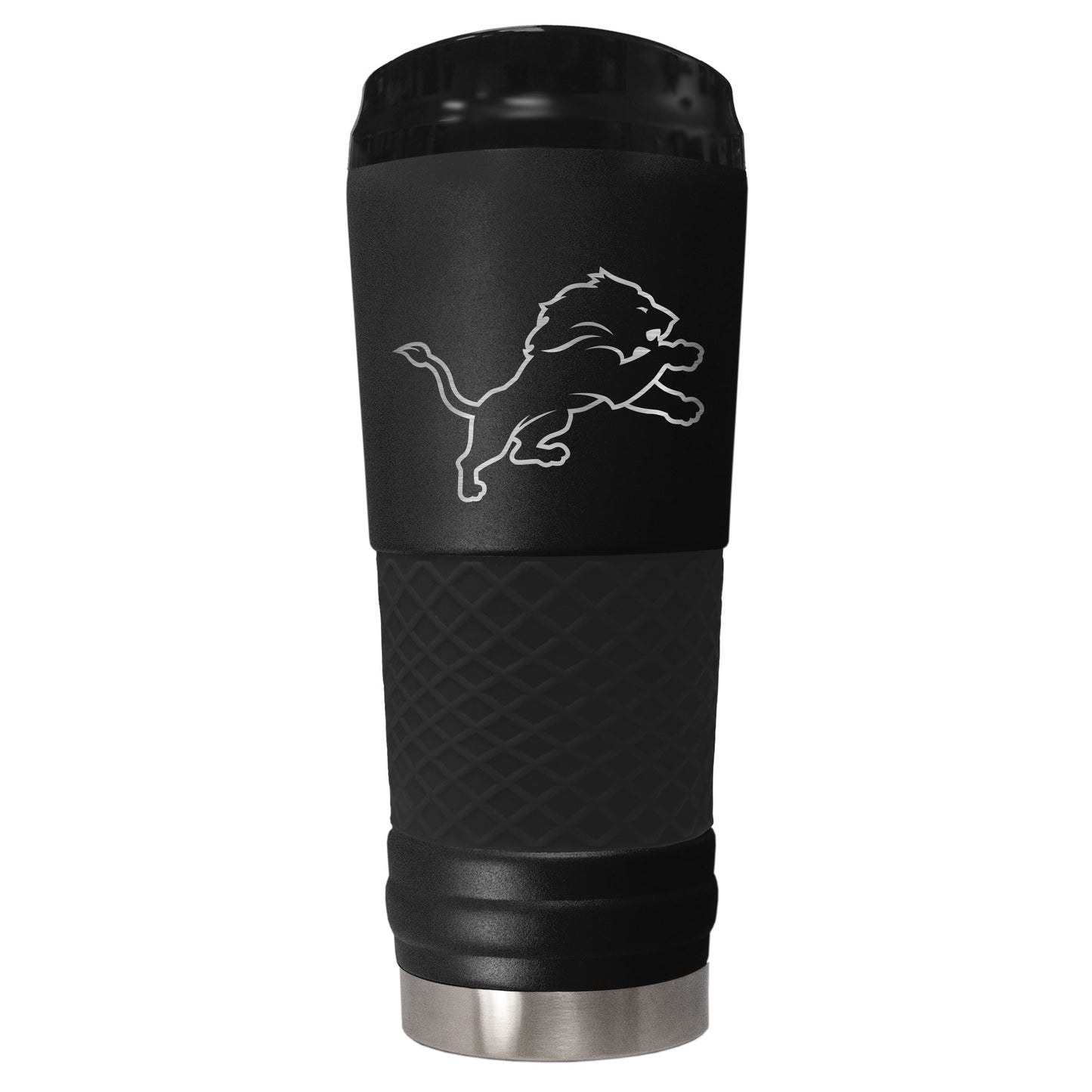 Detroit Lions 24 ounce vacuum insulated stainless steel tumbler in black powder coat and laser etched team logo
