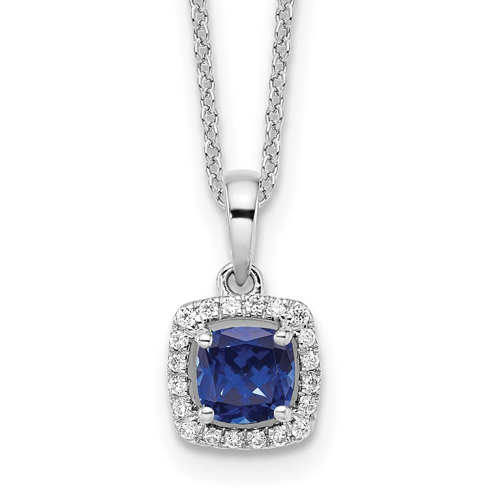 14k White Gold 1/10 carat Lab Grown Diamond VS/SI+ G+ and Created Sapphire 18 inch Pendant Necklace