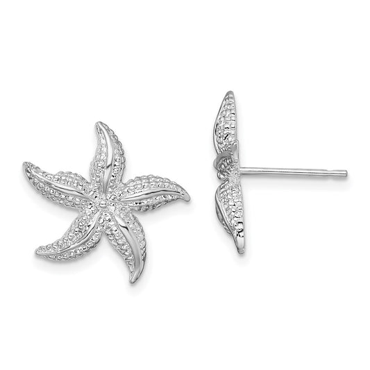 De-Ani Sterling Silver Rhodium-Plated Polished Small Starfish Post Earrings