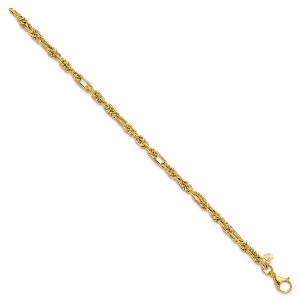 14K Polished and Textured Fancy Link Bracelet 7.5  inches