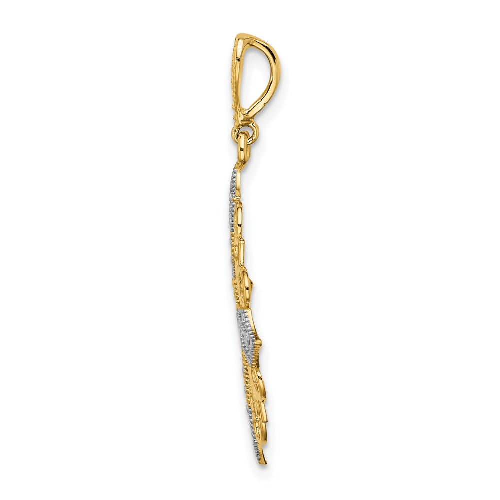 14k w/ Rhodium Cut-out Cross Medallion Charm