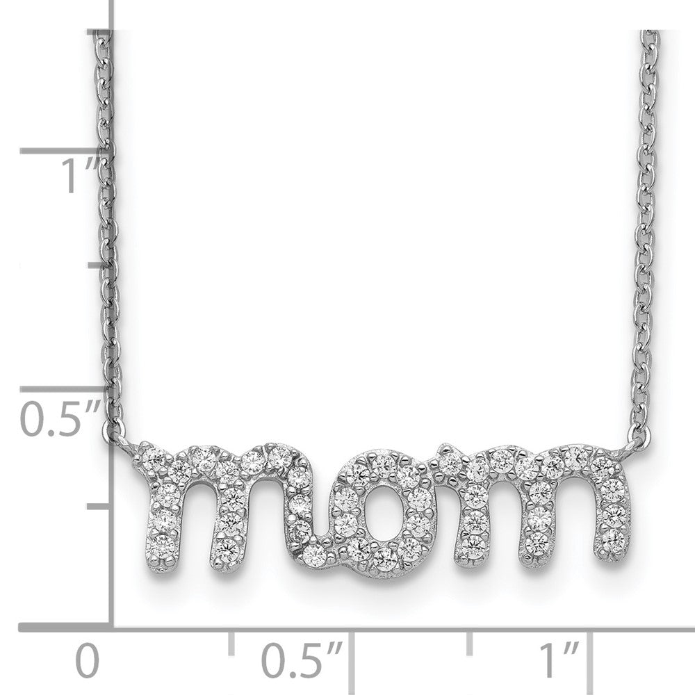 Sterling Silver Rhodium-plated MOM w/CZ Necklace 18 Inches