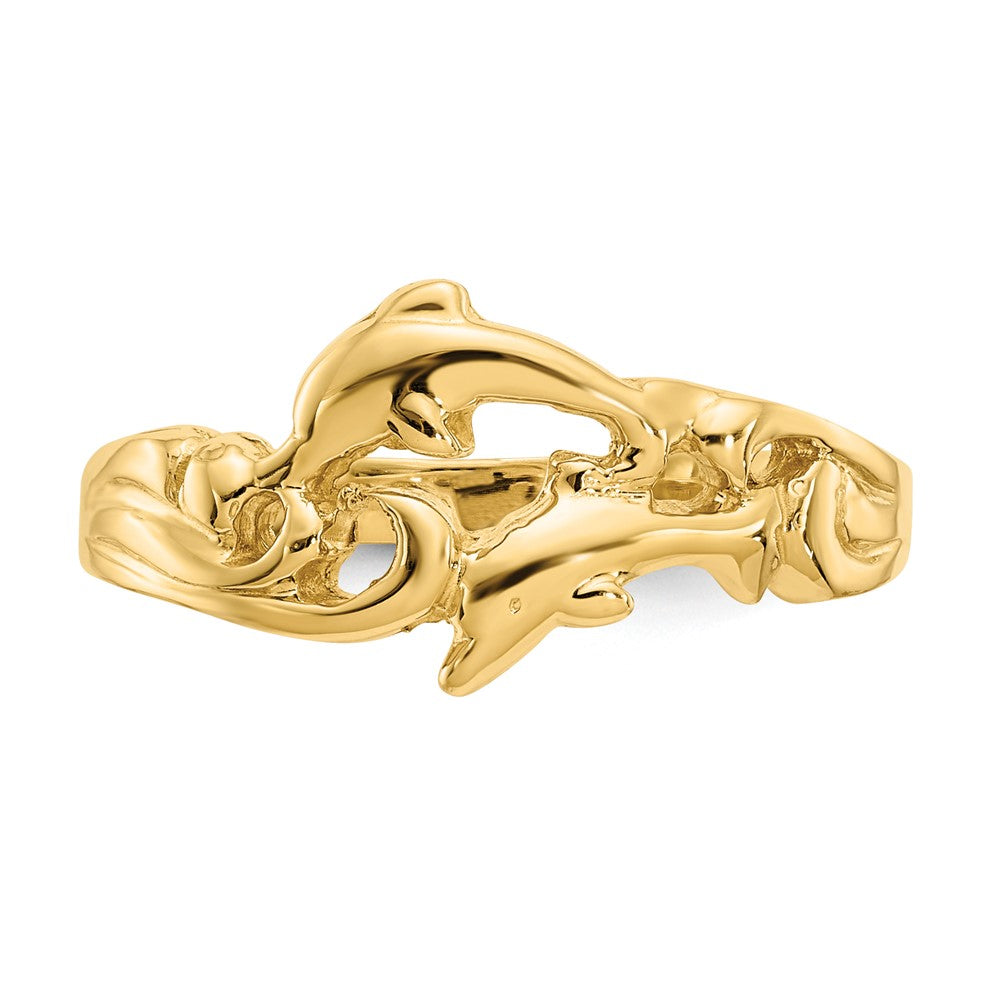 14K Double Dolphins with Waves Ring Size 6.5