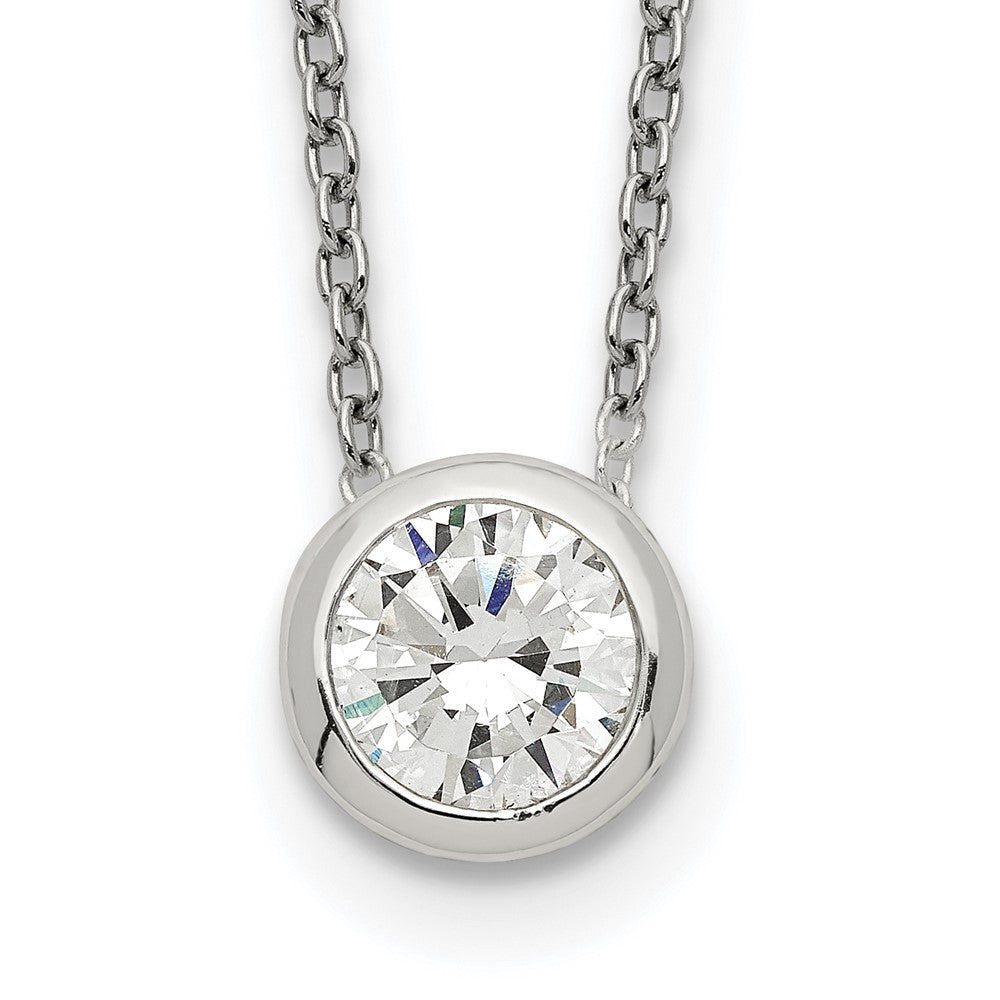 Sterling Silver Bezel 8mm CZ Necklace 16 Inches