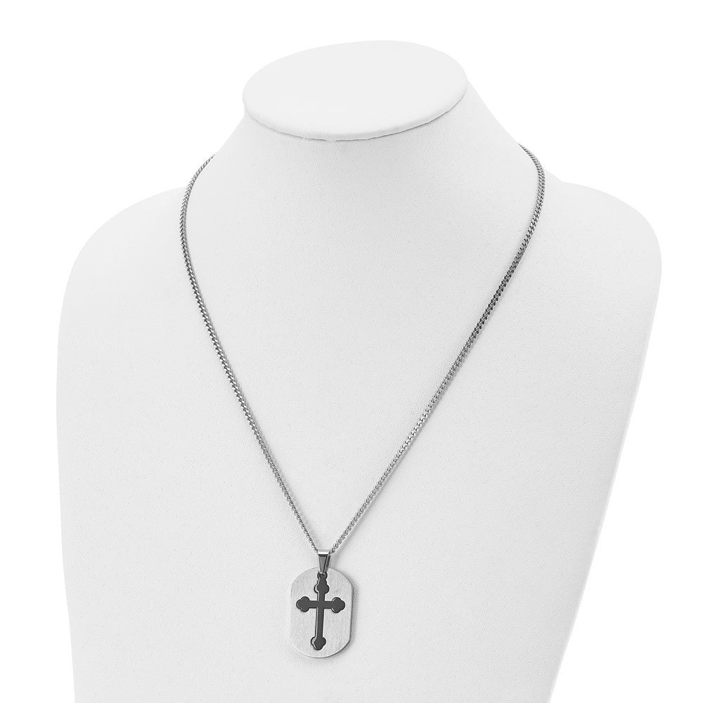 Stainless Steel Brushed & Polished Black IP-plated 2 Piece Cross Necklace