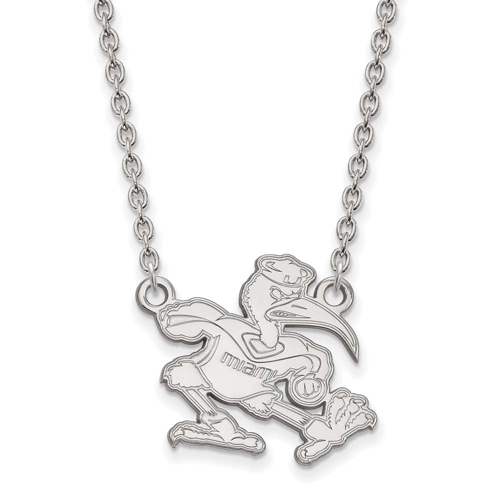 Sterling Silver Rhodium-plated LogoArt University of Miami Florida Sebastian Large Pendant 18 inch Necklace #Q-SS057UMF-18
