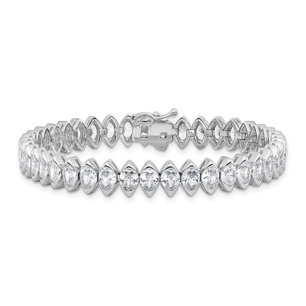 Sterling Shimmer Sterling Silver Rhodium-plated 5mm x 4mm CZ 41 Stone 7 inch Bracelet 7 inches