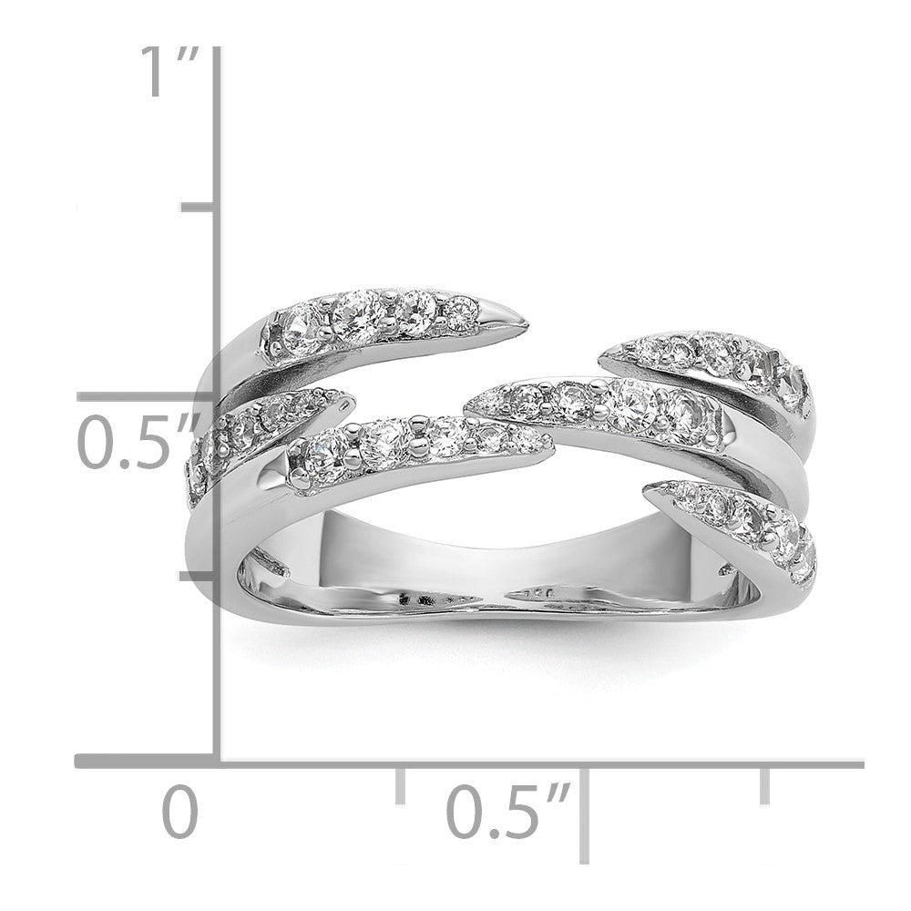 Sterling Silver Rhodium-plated CZ Polished Multi-Row Size 6 Ring
