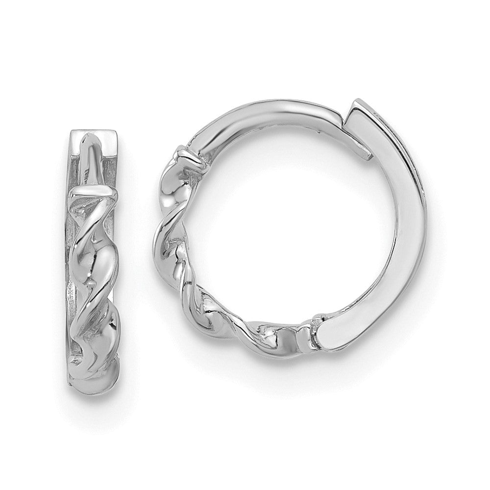 14K White Gold Polished Twisted Huggie Hoop Earrings