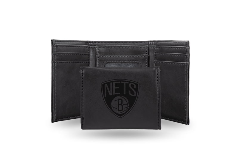 Basketball Rico Industries Brooklyn Nets Black Laser Engraved Trifold Laser Engraved Tri-Fold Wallet - Men's Accessory