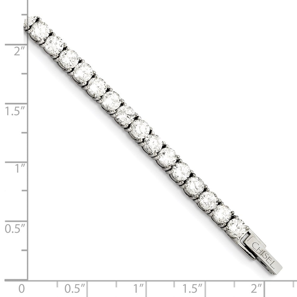 Stainless Steel Polished w/CZ 7.5in Tennis Bracelet 7.25 inches
