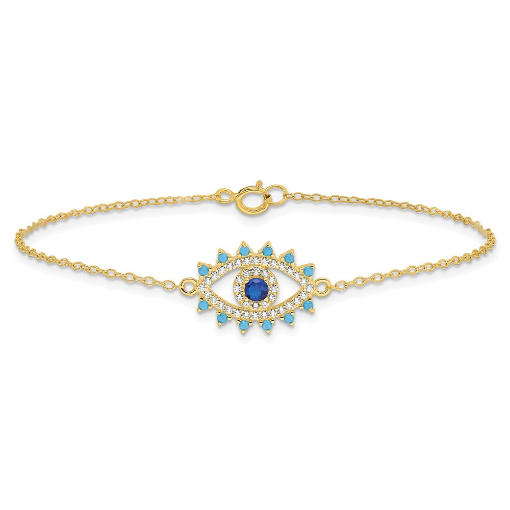 Sterling Silver Gold-tone Glass and Glass Crystal Evil Eye Bracelet