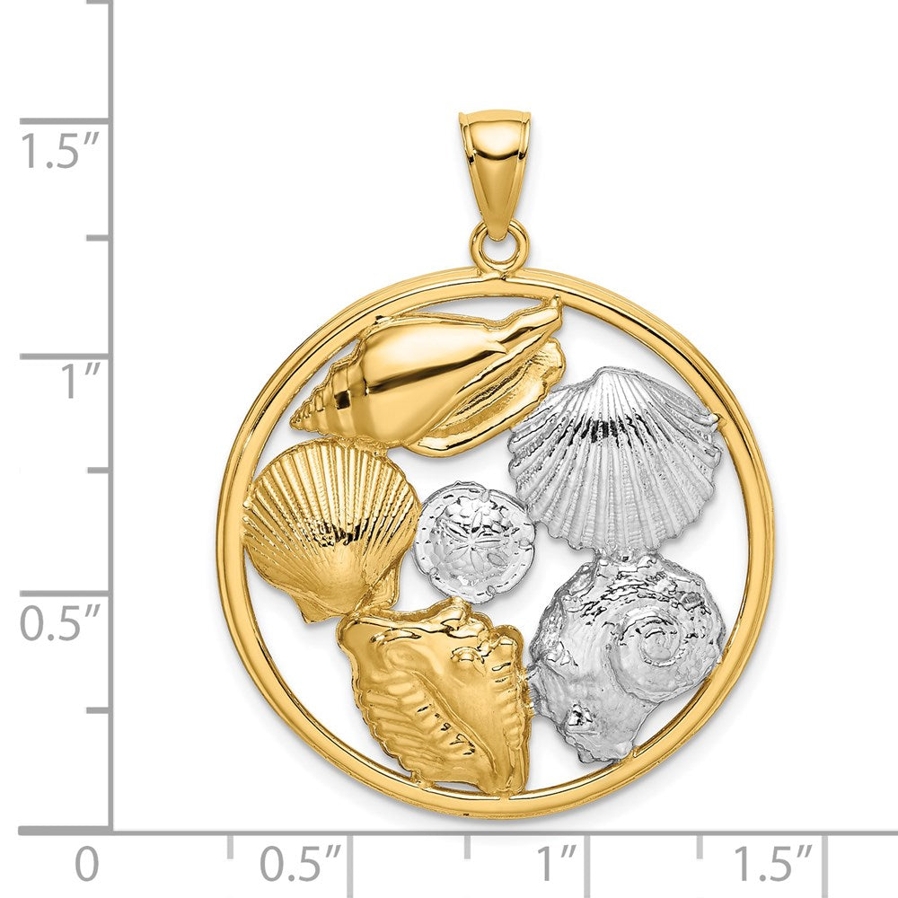 14k with White Rhodium Shell Cluster in Circle Charm