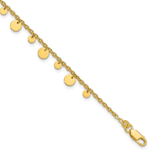 Sterling Silver Gold-tone Dangling Circle 9in Plus 1 in ext Anklet