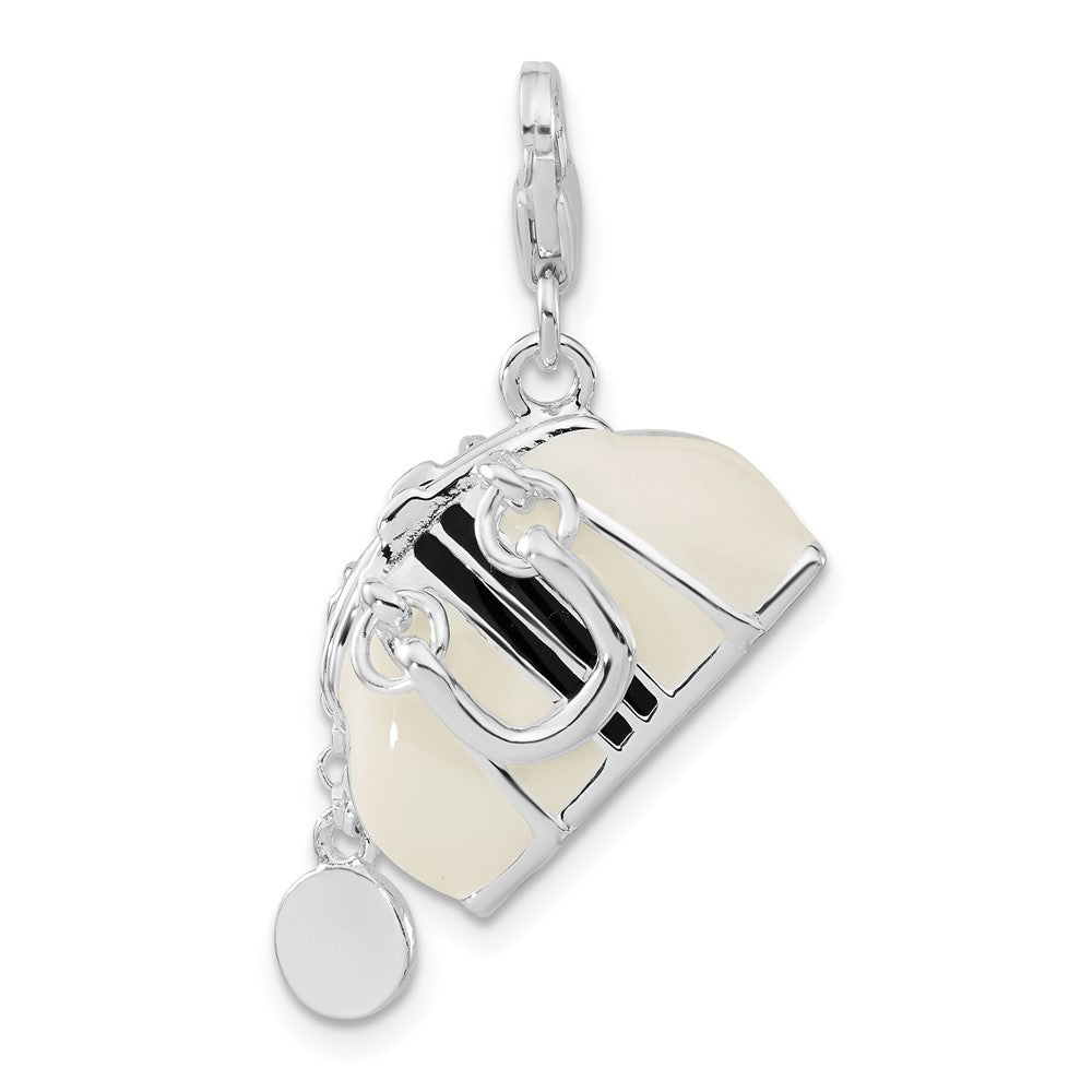 Sterling Silver Rhodium-plated 3-D Enameled Purse w/Lobster Clasp Charm
