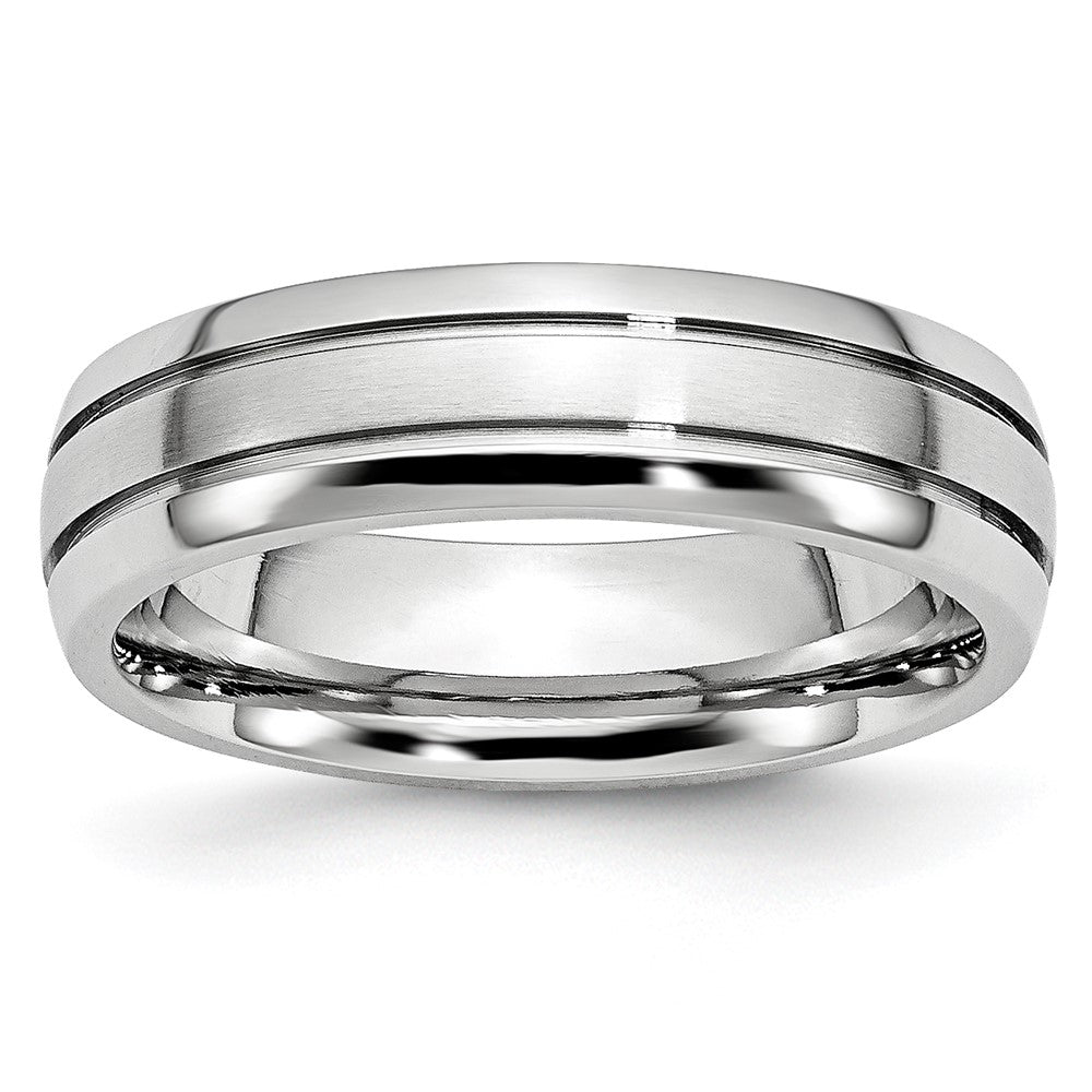 Cobalt Polished and Satin Grooved 6mm Band Size - 7.5