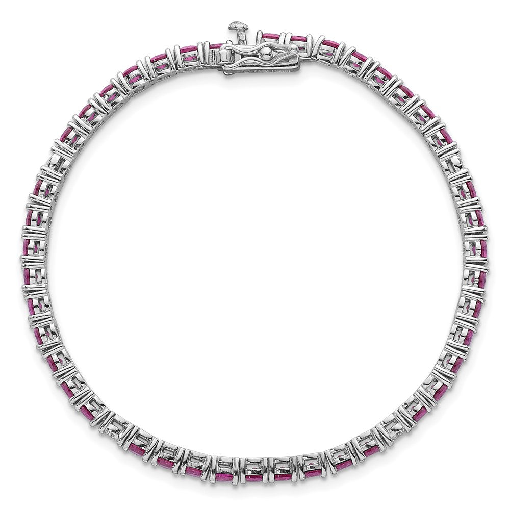 Sterling Silver Rhodium-plated Polished Round Red and White CZ 7 Inch Bracelet