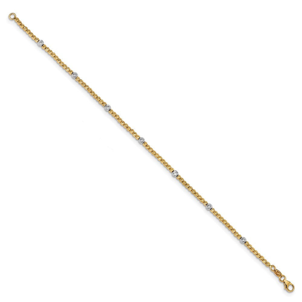 14K Two-tone Polished D/C Beaded Bracelet 7.5  inches