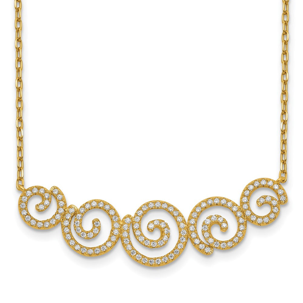 Sterling Shimmer Sterling Silver Gold-tone Flash gold-plated 133 Stone CZ Swirls Necklace with 2 inch extender 16 Inches