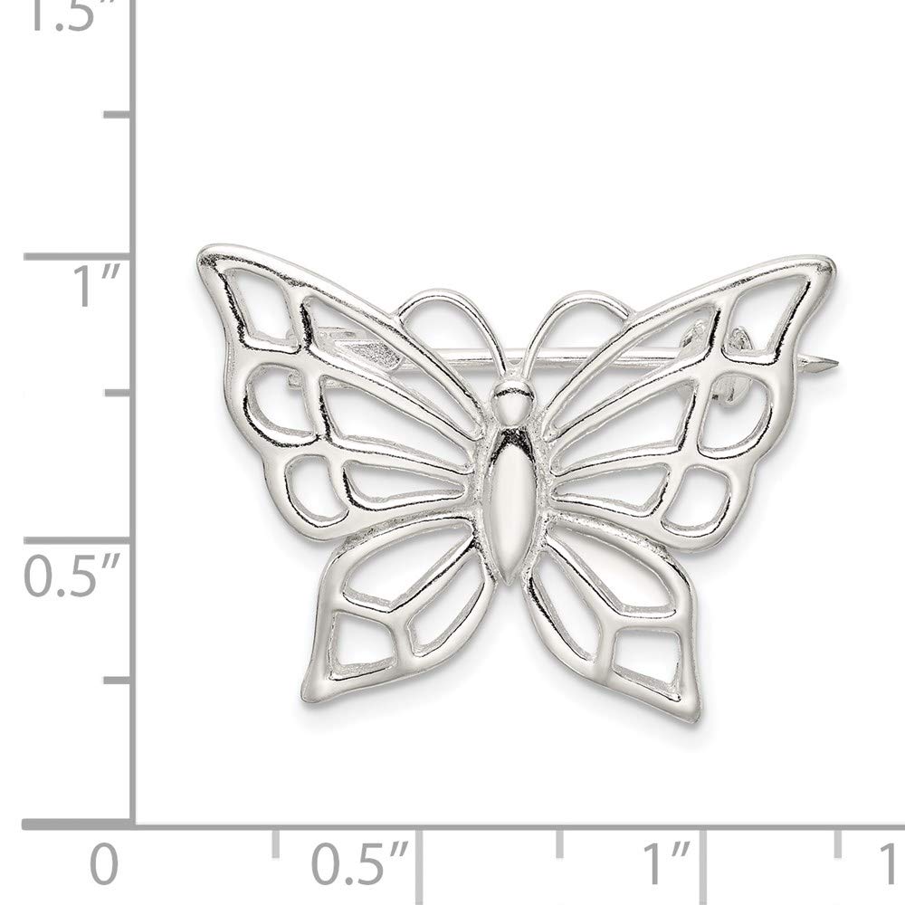 925 Sterling Silver Solid Polished Butterfly Angel Wings Pin 20x28.5mm Wide Brooches and Pin for Women