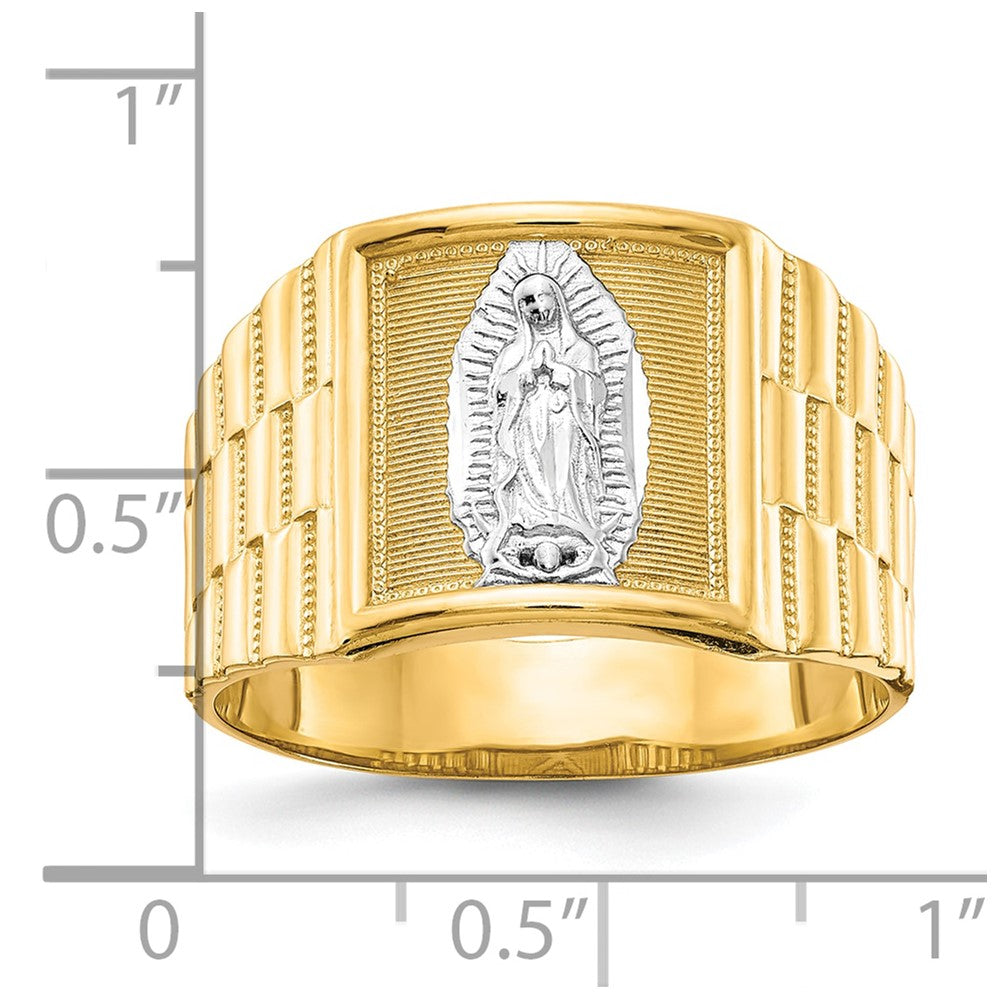 14k and Rhodium Men's Our Lady of Guadalupe Ring Size 10