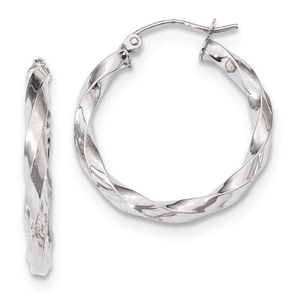 10k White Gold 3mm Twisted Hoop Earrings