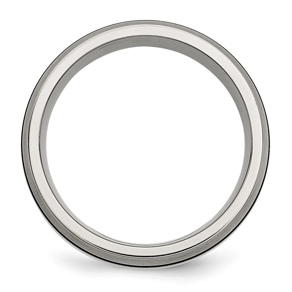Titanium Antiqued/Brushed w/Sterling Silver Inlay 8mm Grooved Band Size - 13.5