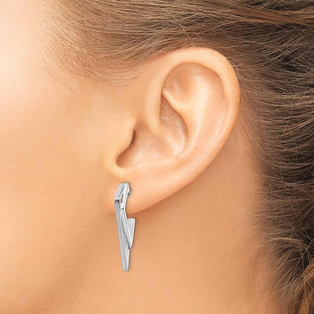Sterling Silver Rhod-plated Polished and Brushed Dangle Earrings