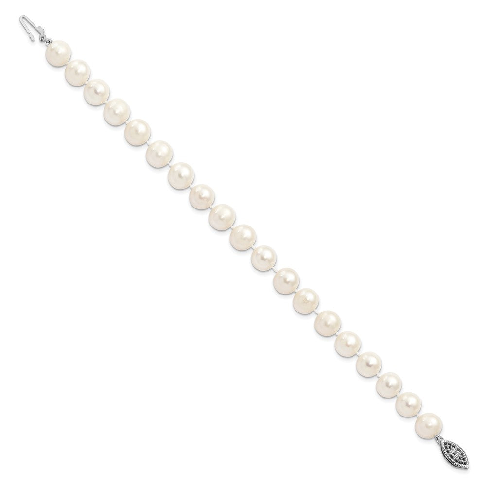 Sterling Silver Rhodium-plated 8-9mm White Near-Round Freshwater Cultured Pearl 7.25 inch Bracelet 7.25 inches